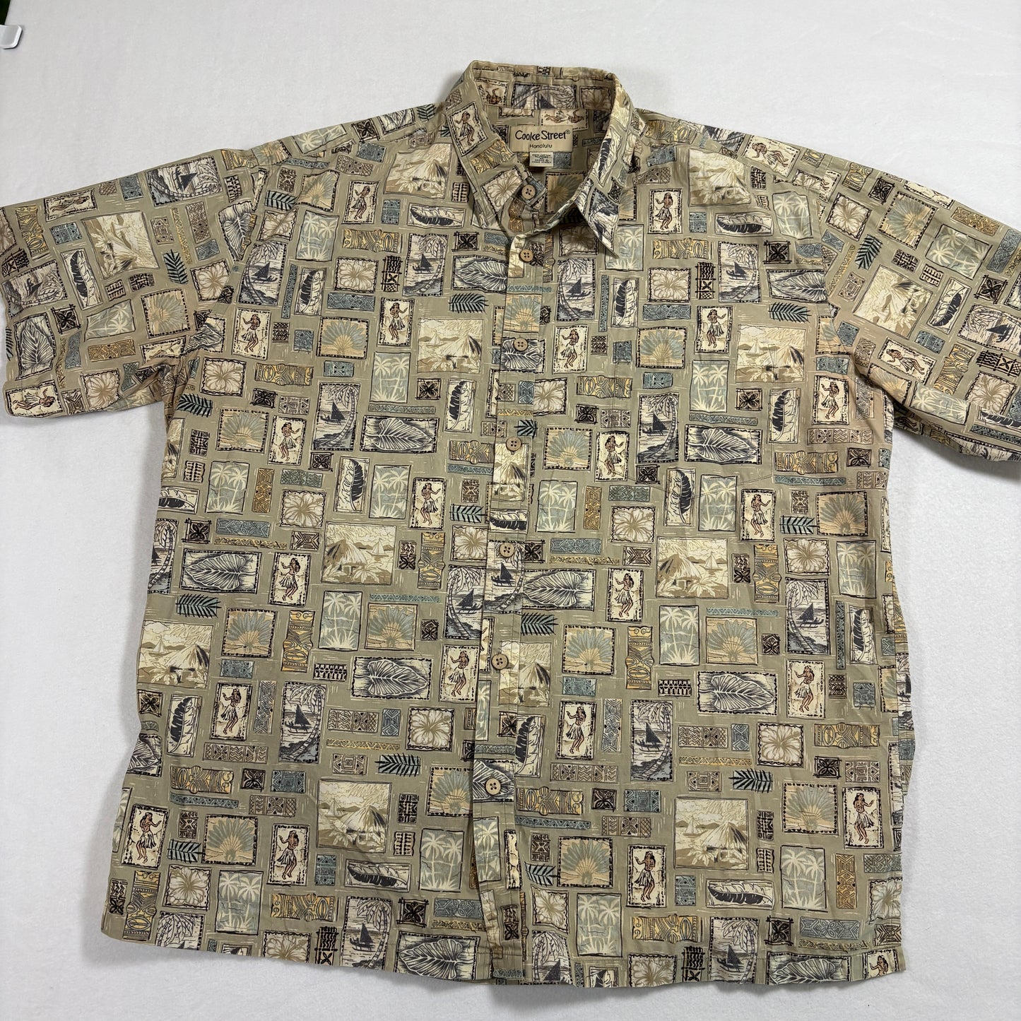 Cooke Street Honolulu Mens Hawaiian Shirt XL Cotton Aloha Hula Tiki Print Vintage