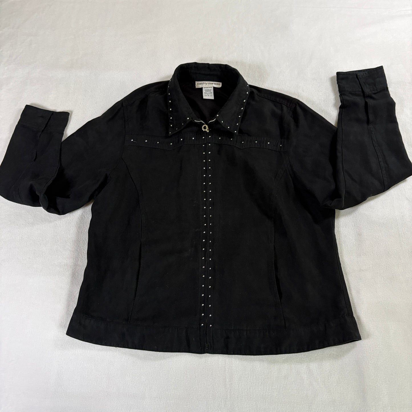 Western Studded Shirt Womens L Fits Like X Black Snap Button Rodeo Y2K