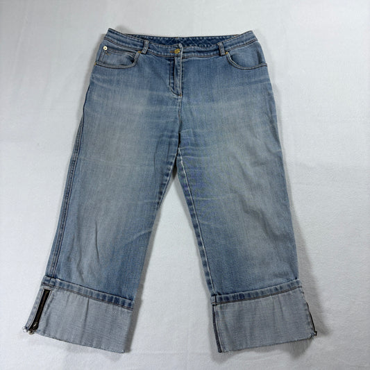 St John Jeans Womens Size 8 Cropped Zip Cuff Light Wash Denim Casual Fit Stretch