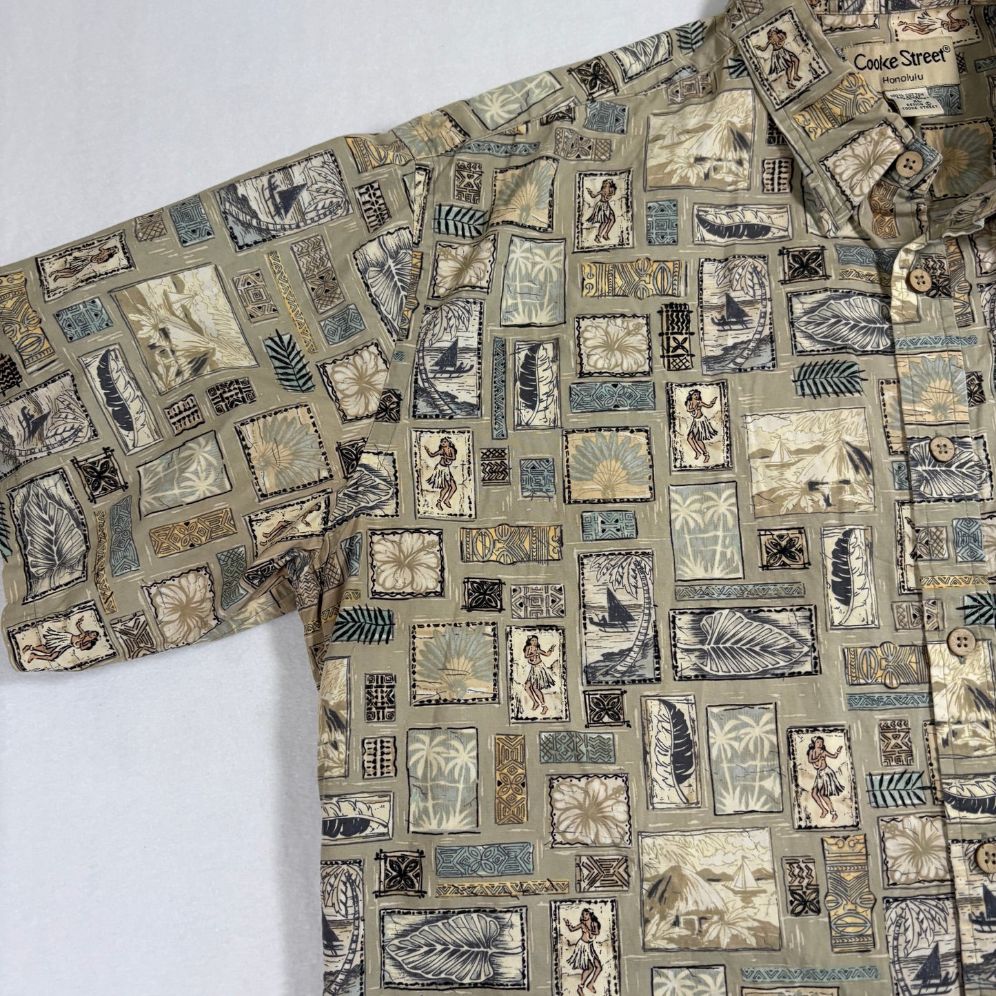 Cooke Street Honolulu Mens Hawaiian Shirt XL Cotton Aloha Hula Tiki Print Vintage