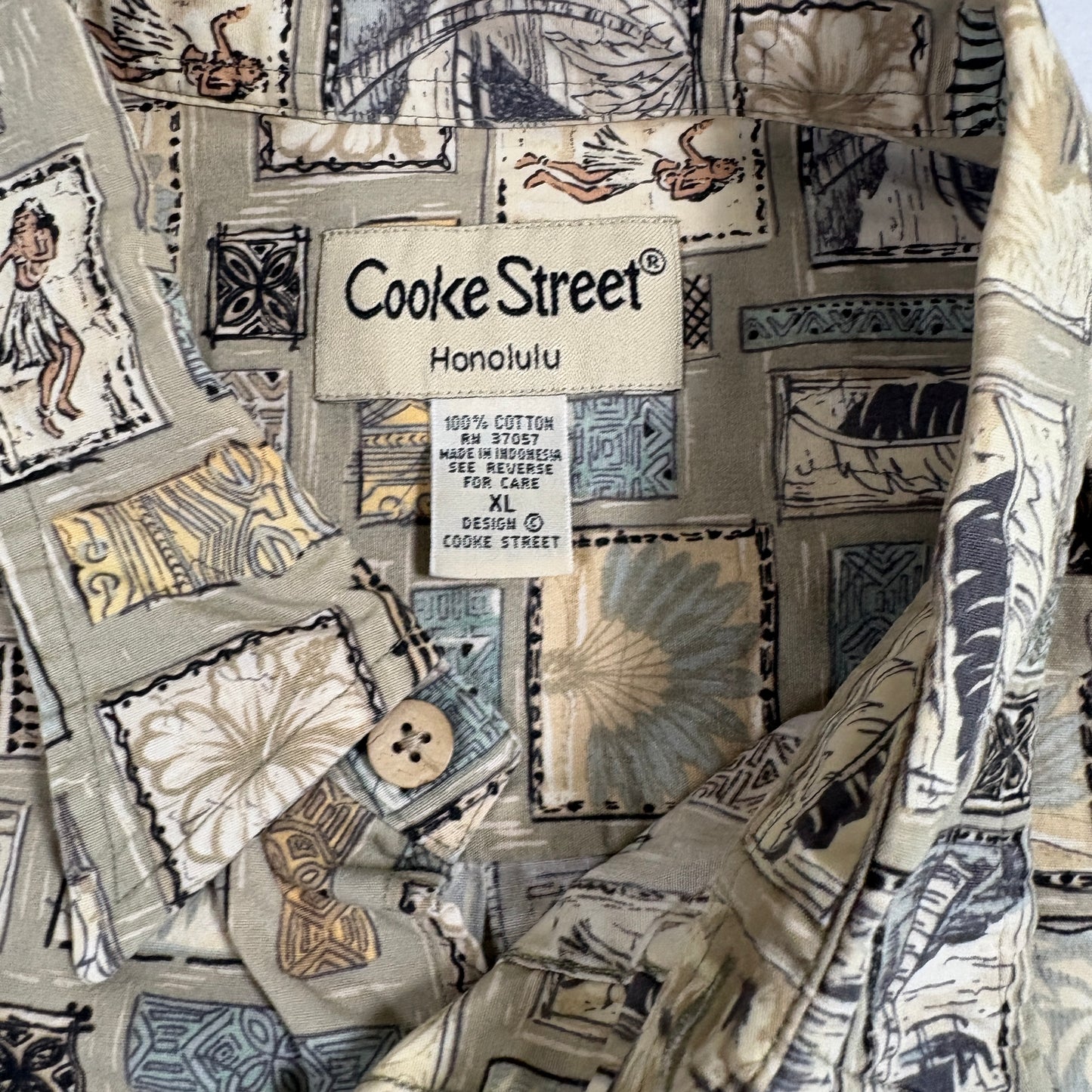 Cooke Street Honolulu Mens Hawaiian Shirt XL Cotton Aloha Hula Tiki Print Vintage