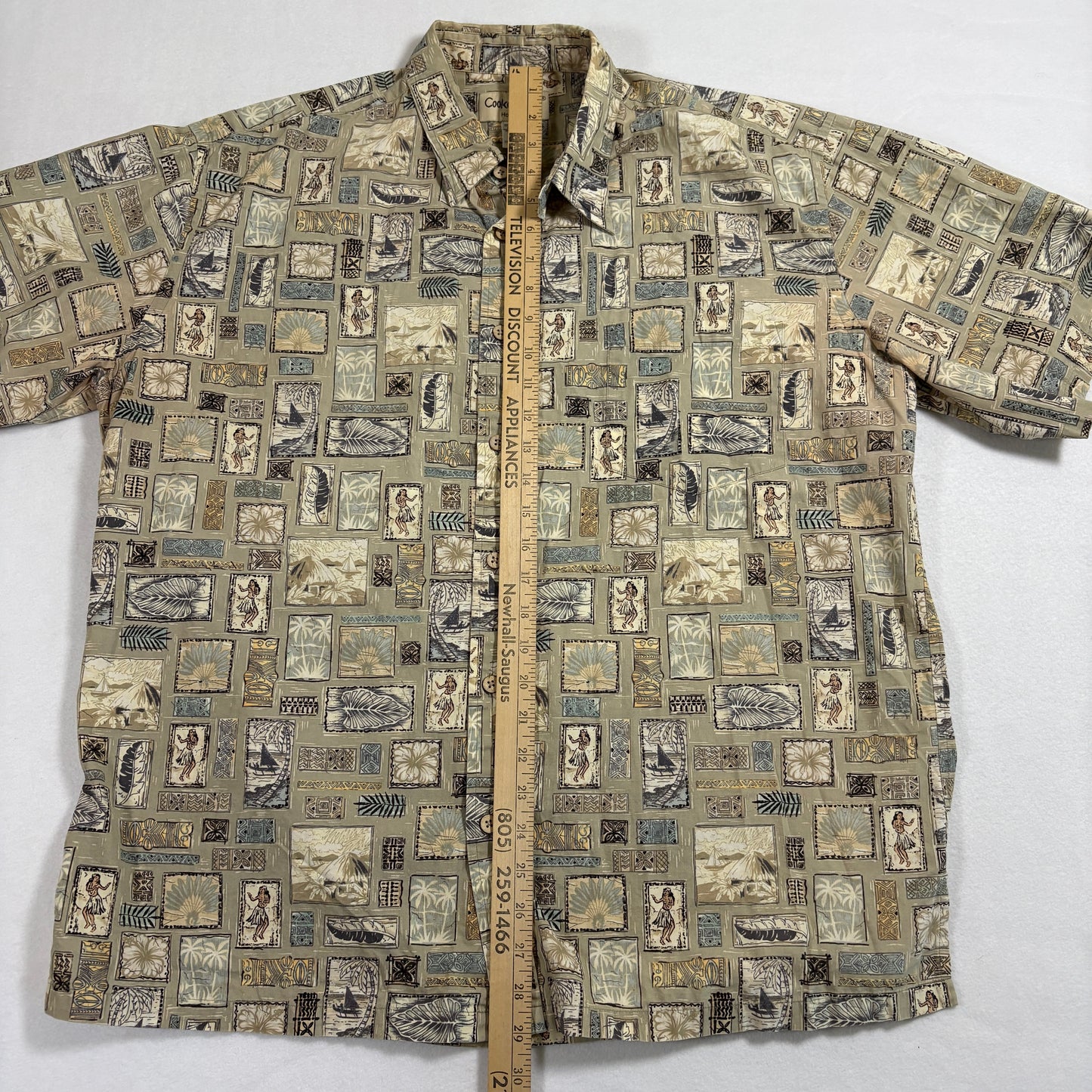 Cooke Street Honolulu Mens Hawaiian Shirt XL Cotton Aloha Hula Tiki Print Vintage