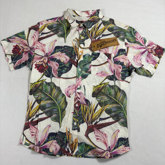 Original Paperbacks Mens Hawaiian Shirt Medium Orchid Floral Aloha Summer NWT