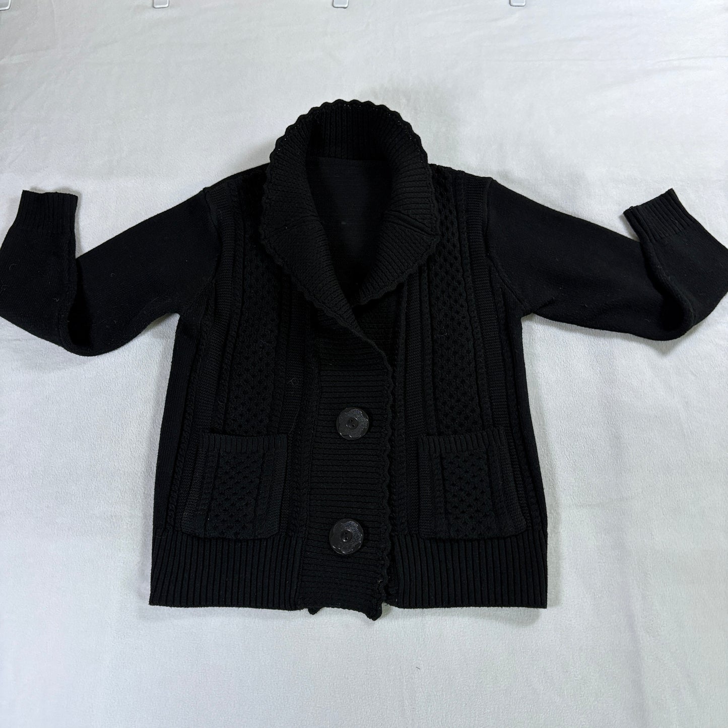 Chunky Knit Cardigan Womens S M Fits Like X Black Shawl Collar Grunge Cozy