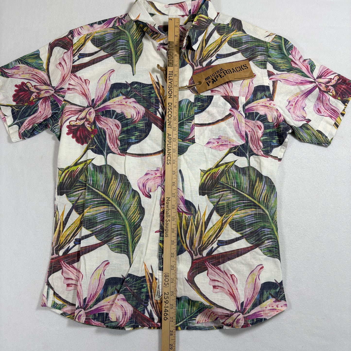 Original Paperbacks Mens Hawaiian Shirt Medium Orchid Floral Aloha Summer NWT