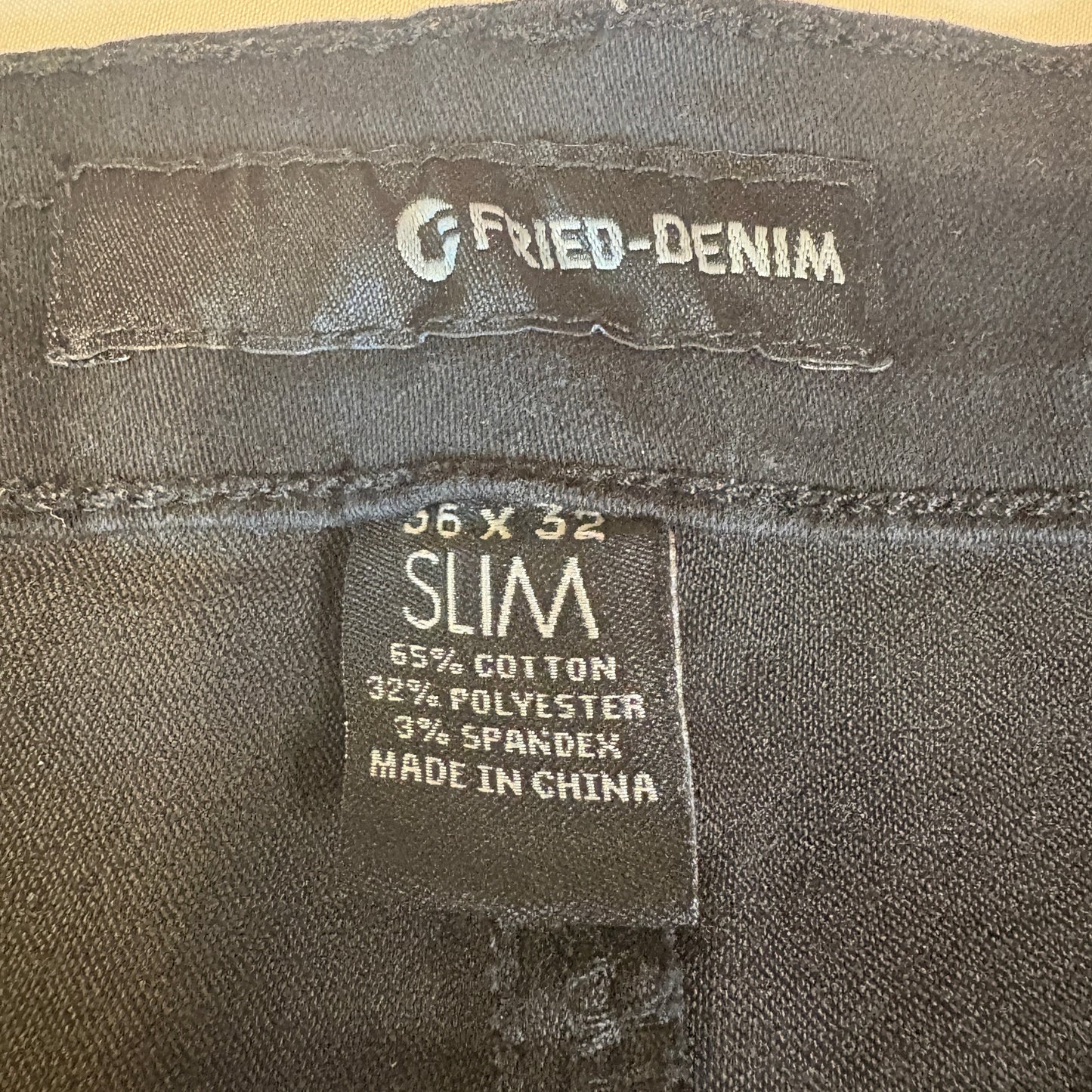 Fried Denim Slim Fit Black Jeans Men’s 36x32 Stretch Casual Pants Raw Hem