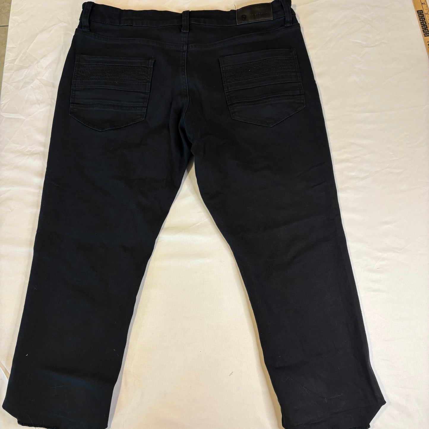 Fried Denim Slim Fit Black Jeans Men’s 36x32 Stretch Casual Pants Raw Hem