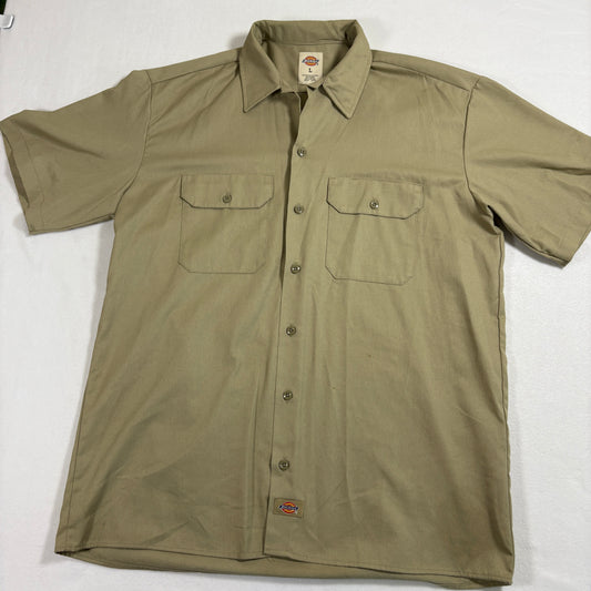Dickies mens work shirt L Khaki Short Sleeve Button Front Twill Y2K Skate Grunge