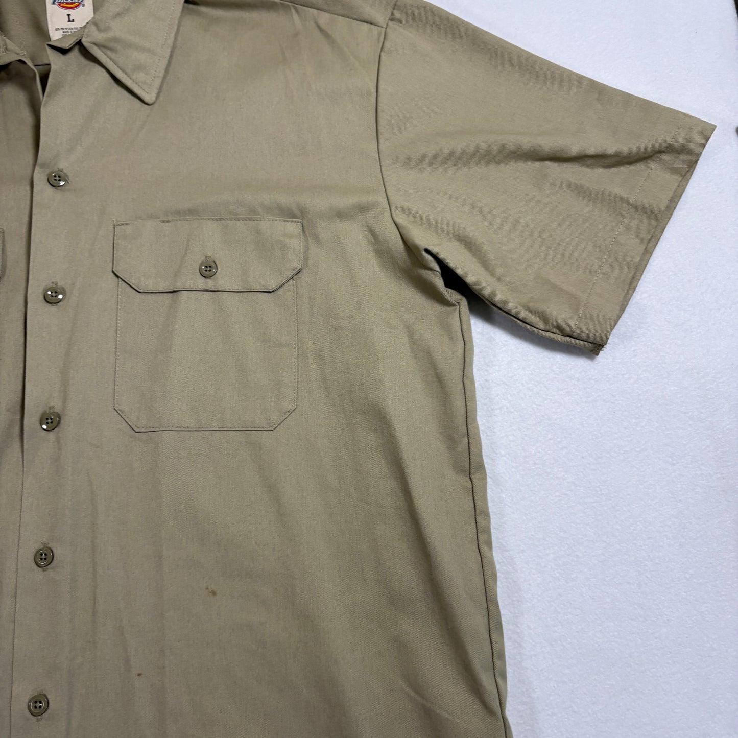 Dickies mens work shirt L Khaki Short Sleeve Button Front Twill Y2K Skate Grunge