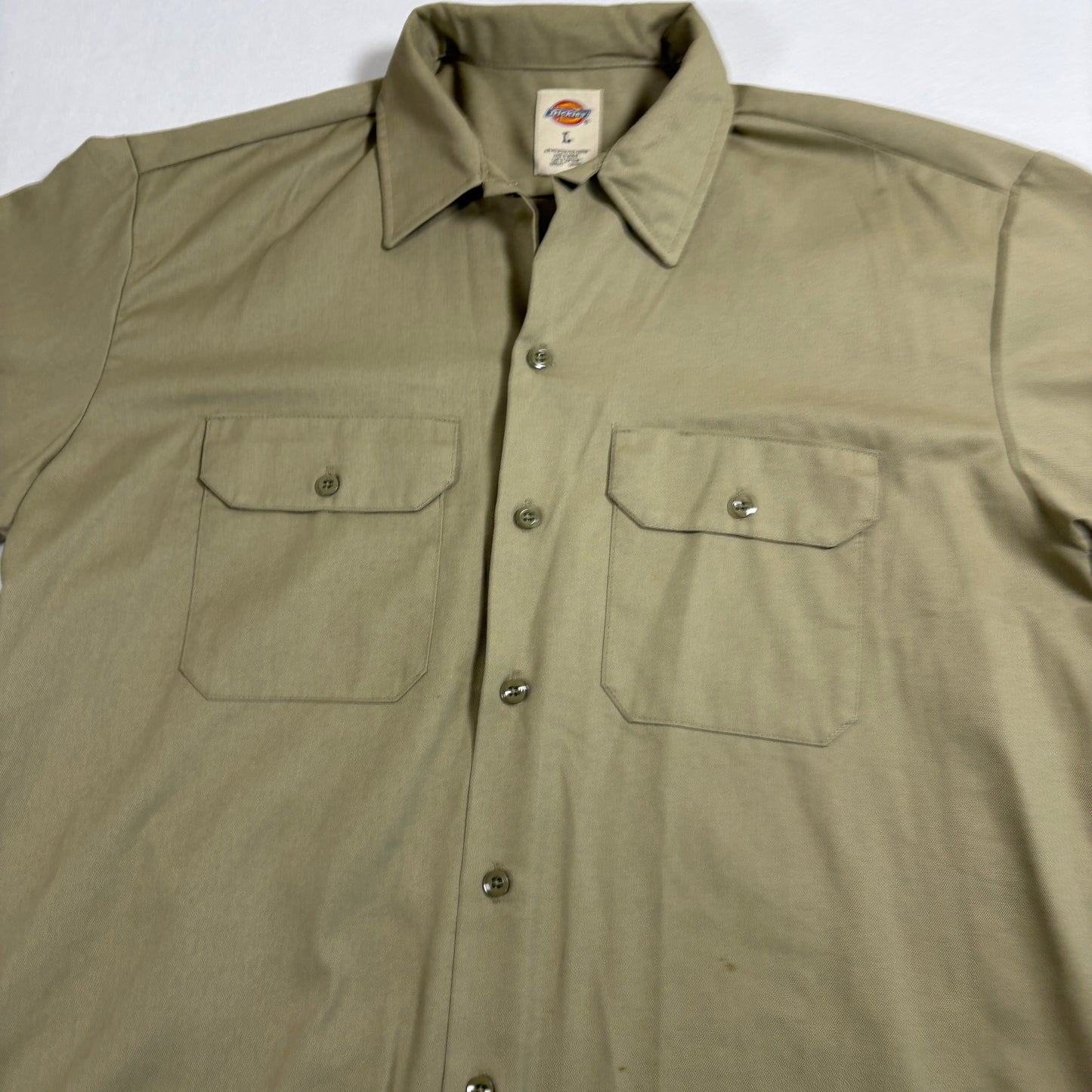 Dickies mens work shirt L Khaki Short Sleeve Button Front Twill Y2K Skate Grunge