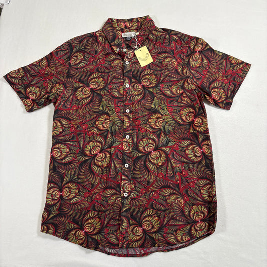 Oxford Lads mens shirt M Red Black Paisley Floral Button Front Short Sleeve Y2K