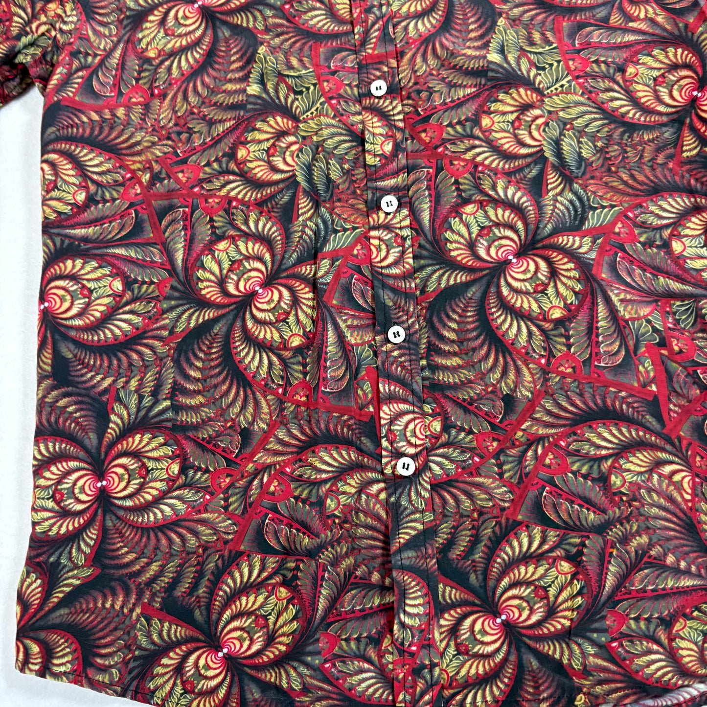 Oxford Lads mens shirt M Red Black Paisley Floral Button Front Short Sleeve Y2K