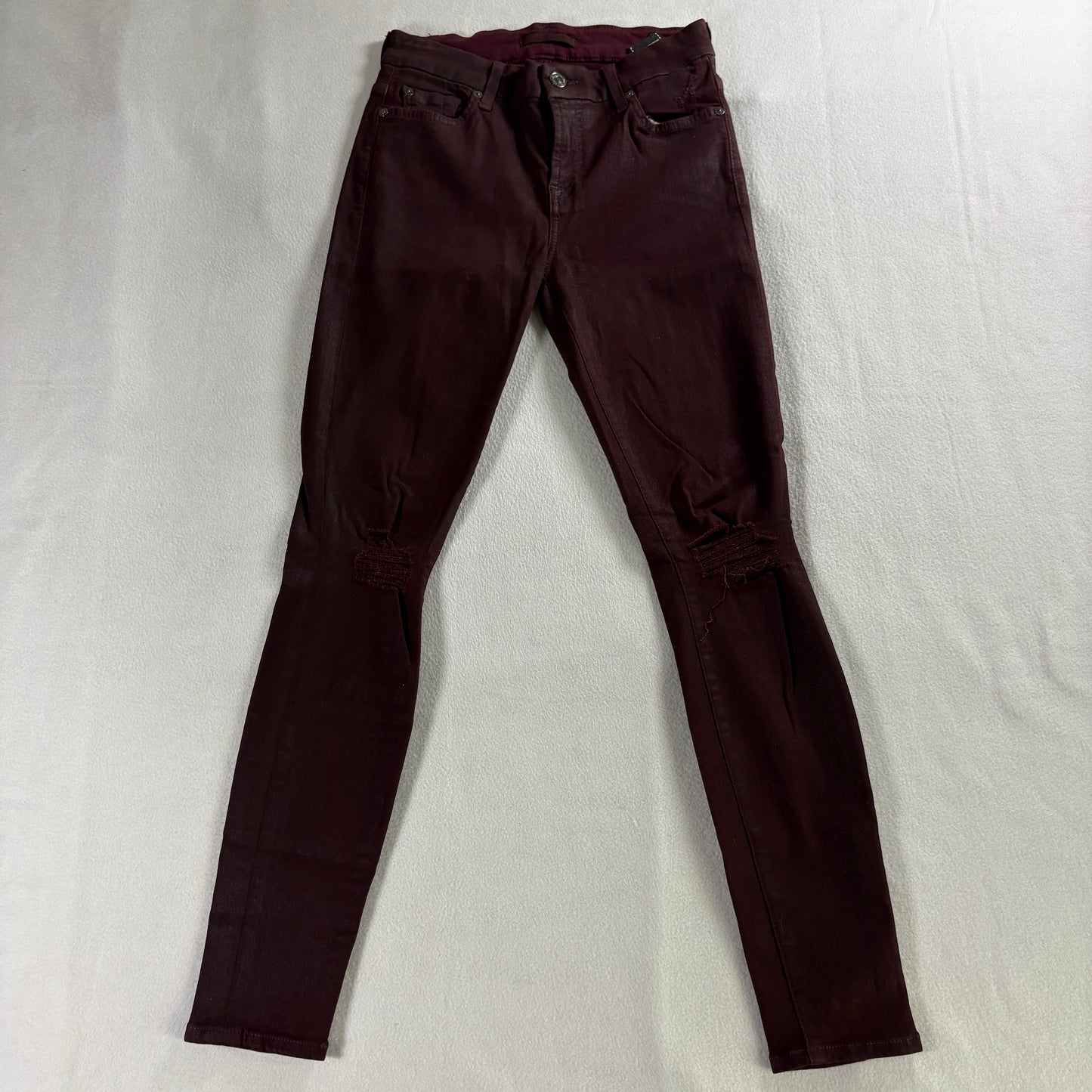 7 For All Mankind Skinny Jeans 26 Burgundy Distressed Stretch Y2K Women