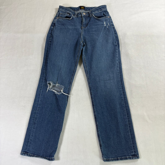 Lee Straight Leg Jeans Distressed Vintage Wash Tag Fits Like 27X28 Blue Denim