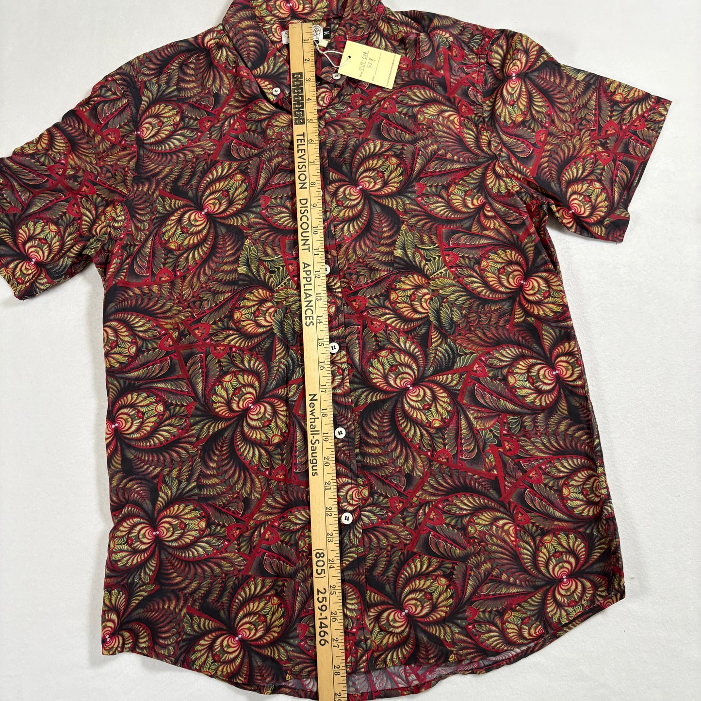 Oxford Lads mens shirt M Red Black Paisley Floral Button Front Short Sleeve Y2K