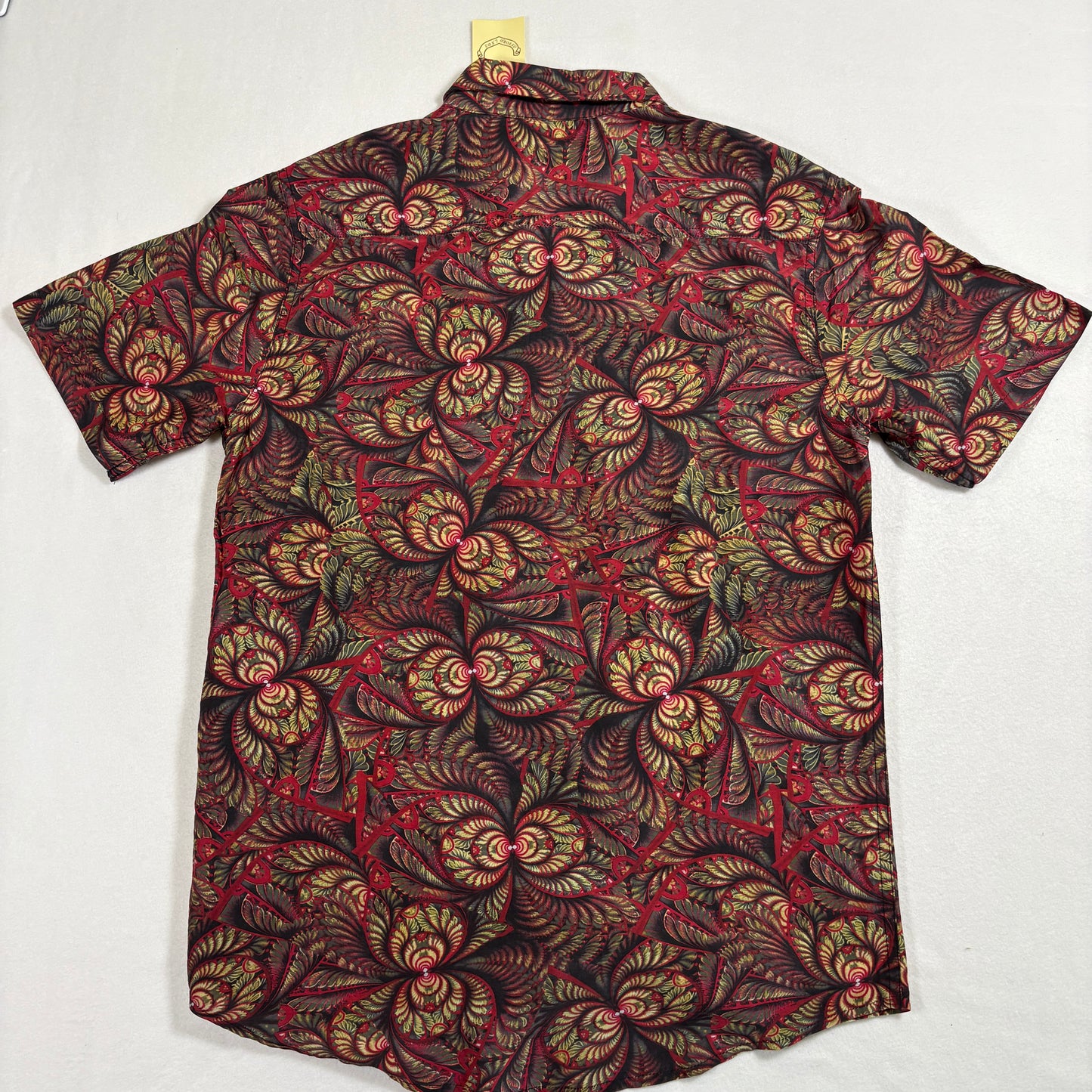 Oxford Lads mens shirt M Red Black Paisley Floral Button Front Short Sleeve Y2K