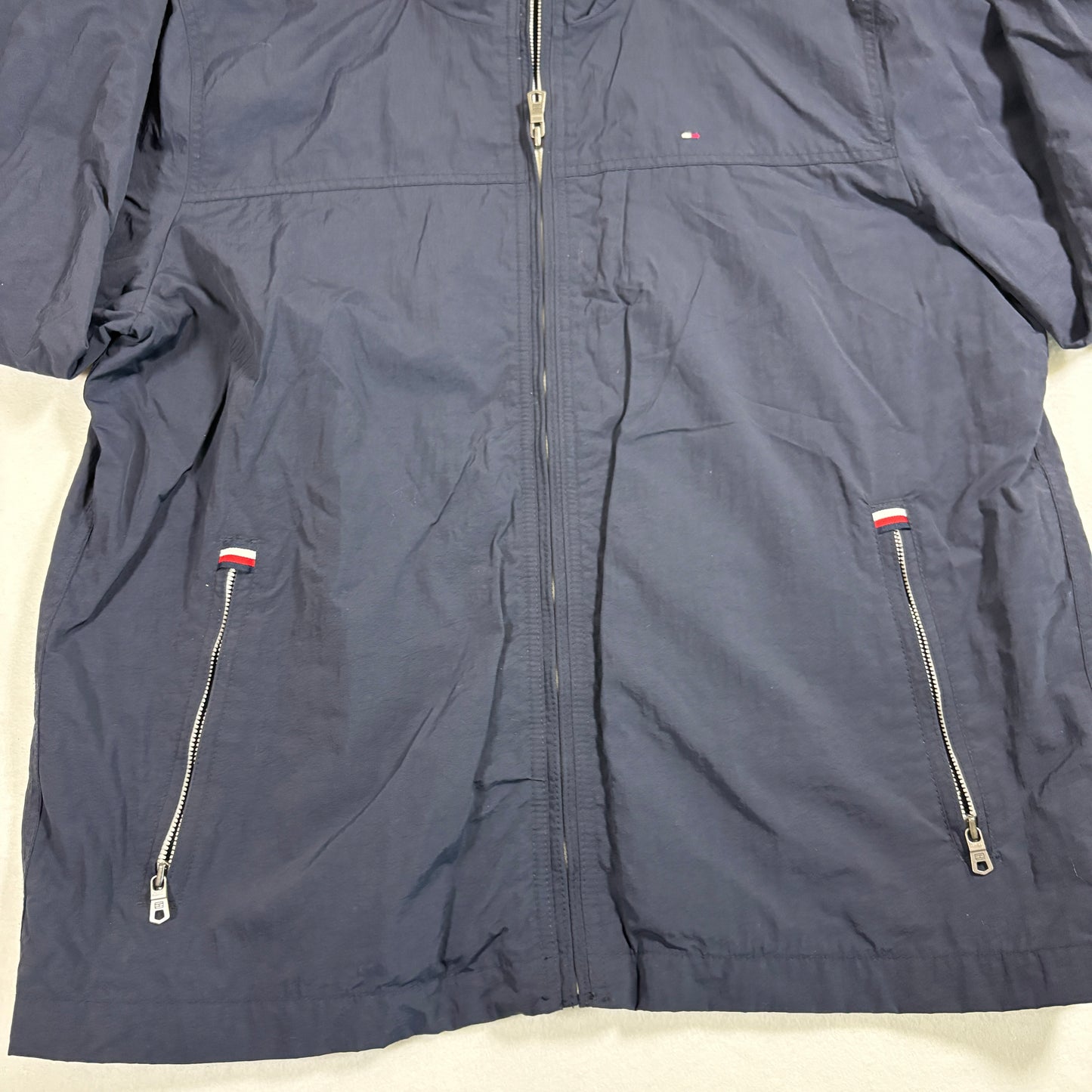 Tommy Hilfiger mens jacket XL Navy Full Zip Hooded Windbreaker Retro Y2K Streetwear