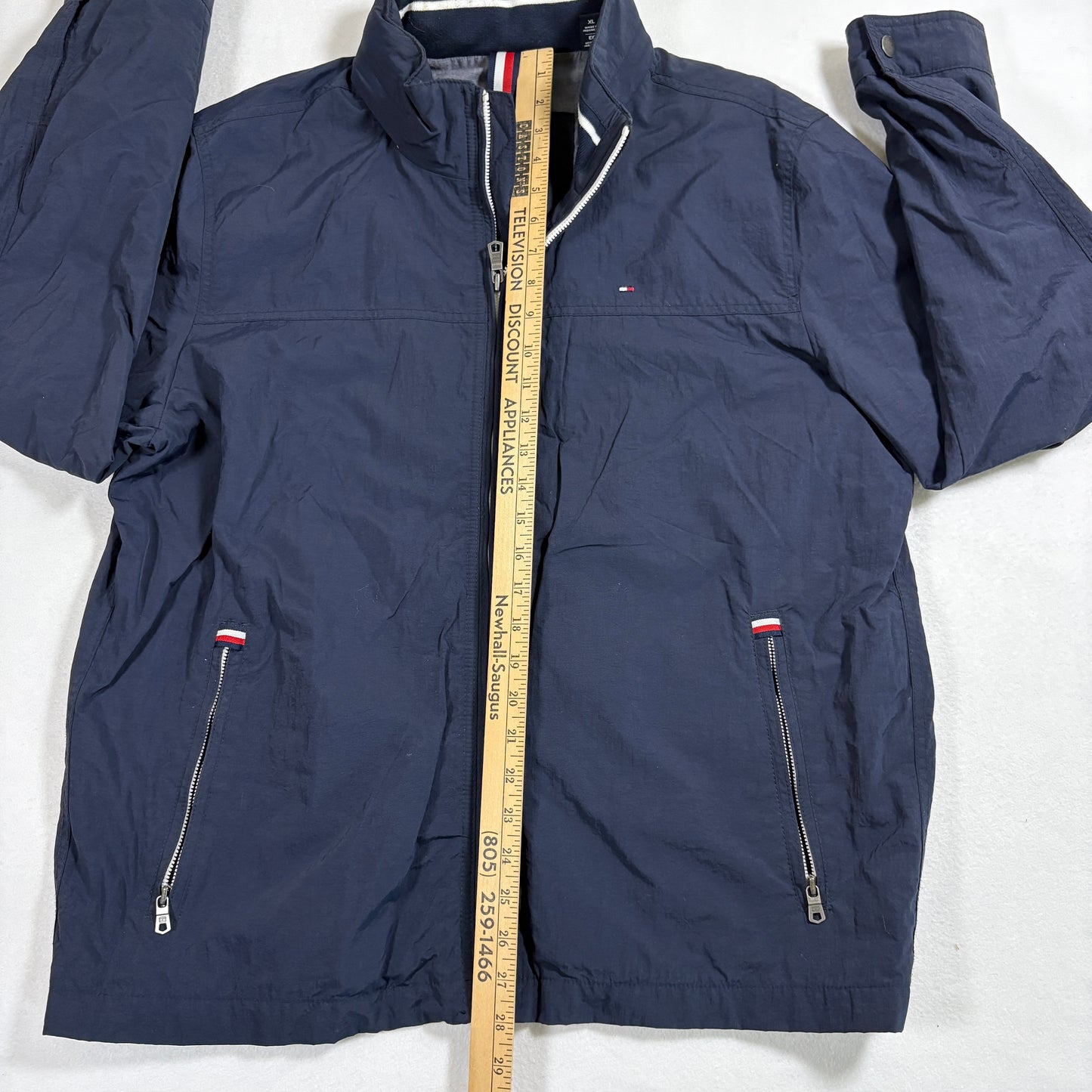 Tommy Hilfiger mens jacket XL Navy Full Zip Hooded Windbreaker Retro Y2K Streetwear