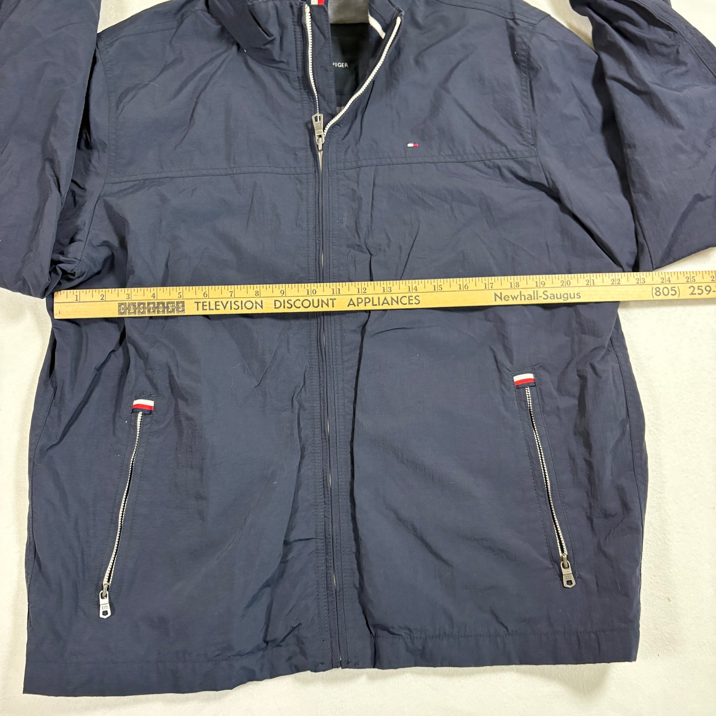 Tommy Hilfiger mens jacket XL Navy Full Zip Hooded Windbreaker Retro Y2K Streetwear