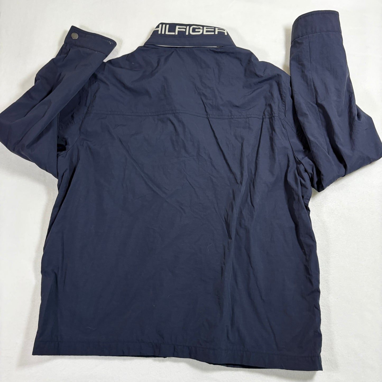 Tommy Hilfiger mens jacket XL Navy Full Zip Hooded Windbreaker Retro Y2K Streetwear