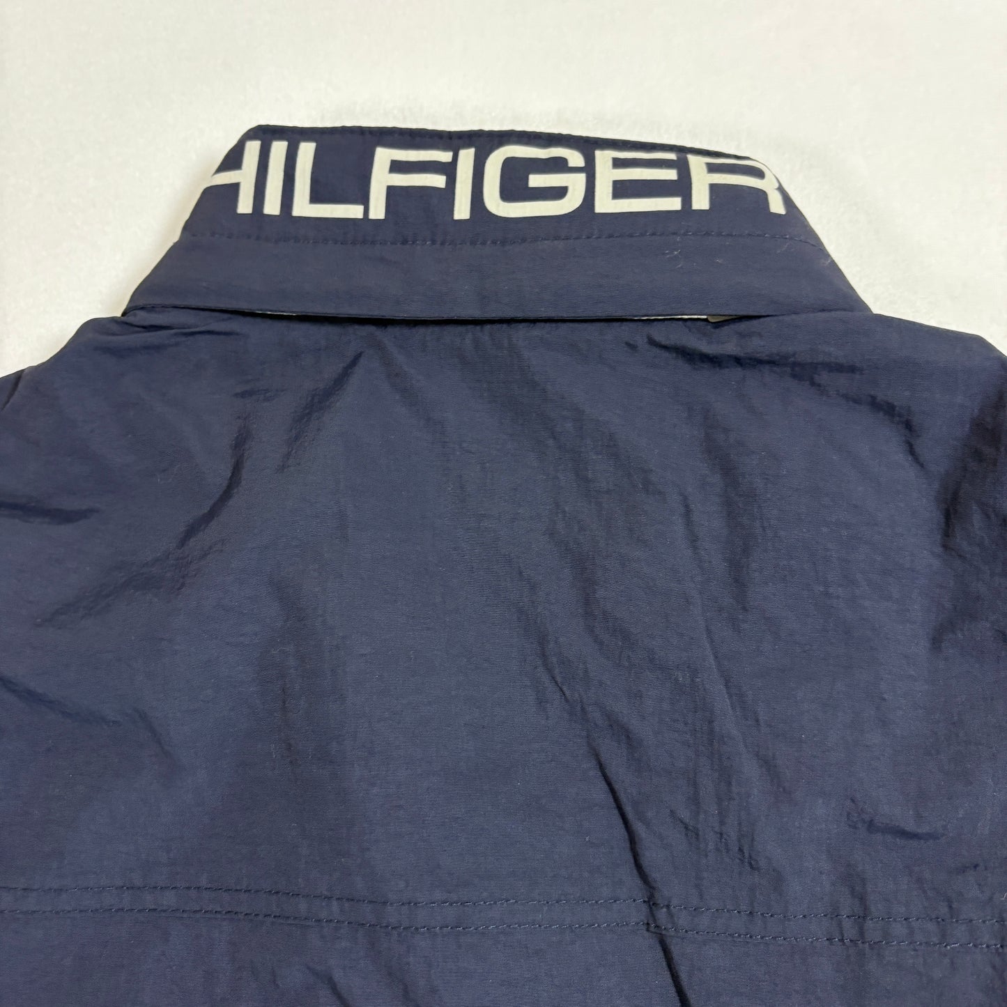 Tommy Hilfiger mens jacket XL Navy Full Zip Hooded Windbreaker Retro Y2K Streetwear