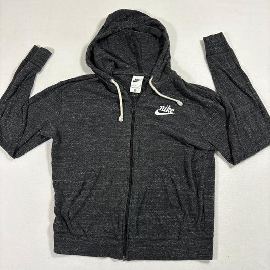 Nike Mens Zip Hoodie Small Black White Logo Full Zip Sweatshirt Vintage Look