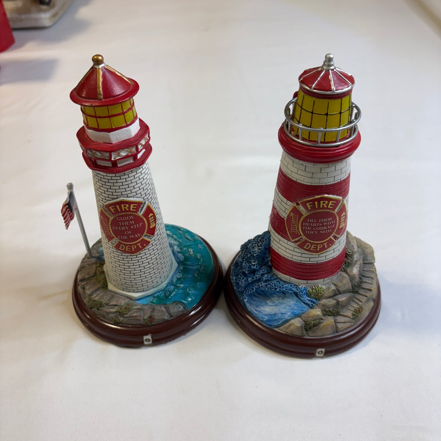Firefighter Lighthouse Bravery & Honor Figurines Light Up 10" Pair