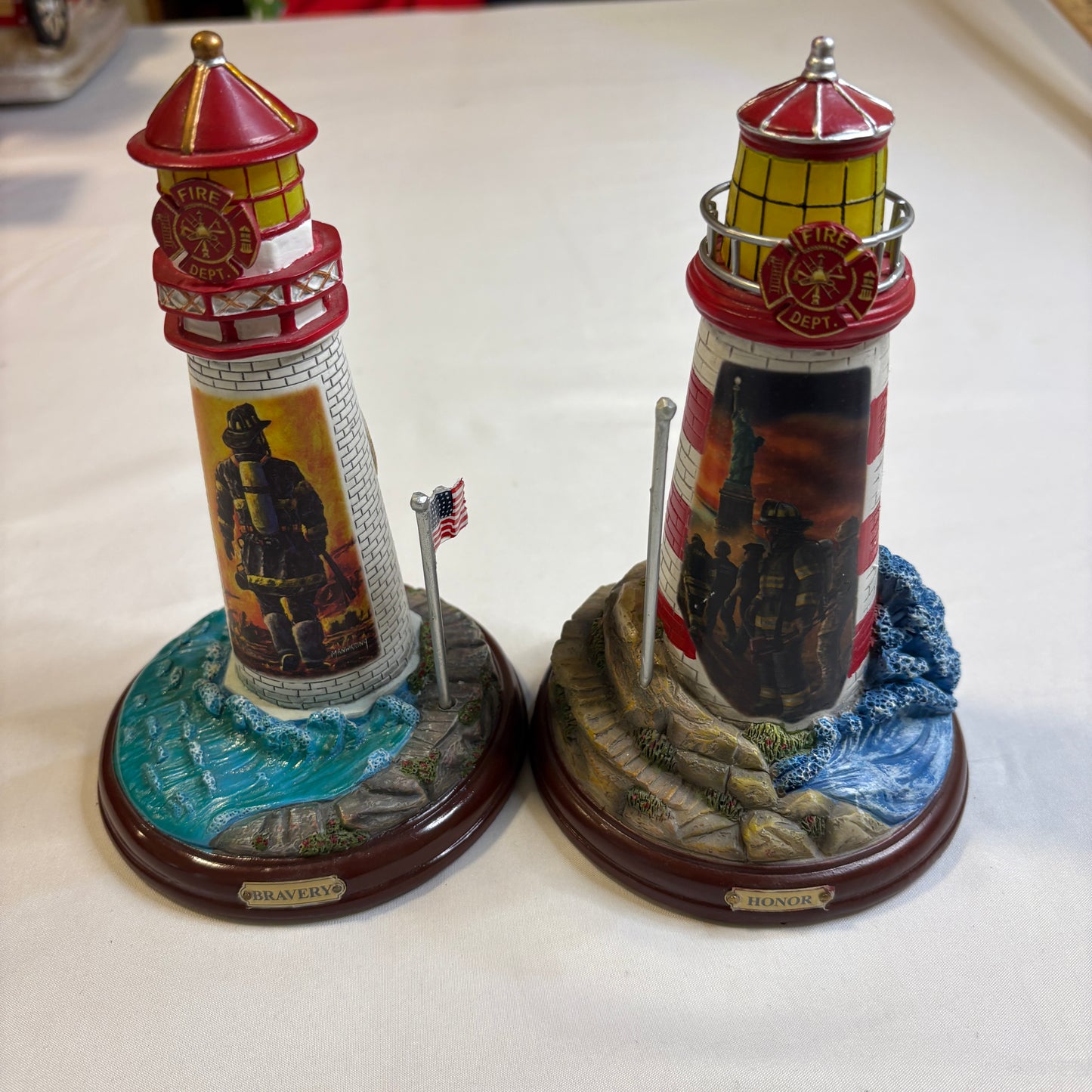 Firefighter Lighthouse Bravery & Honor Figurines Light Up 10" Pair