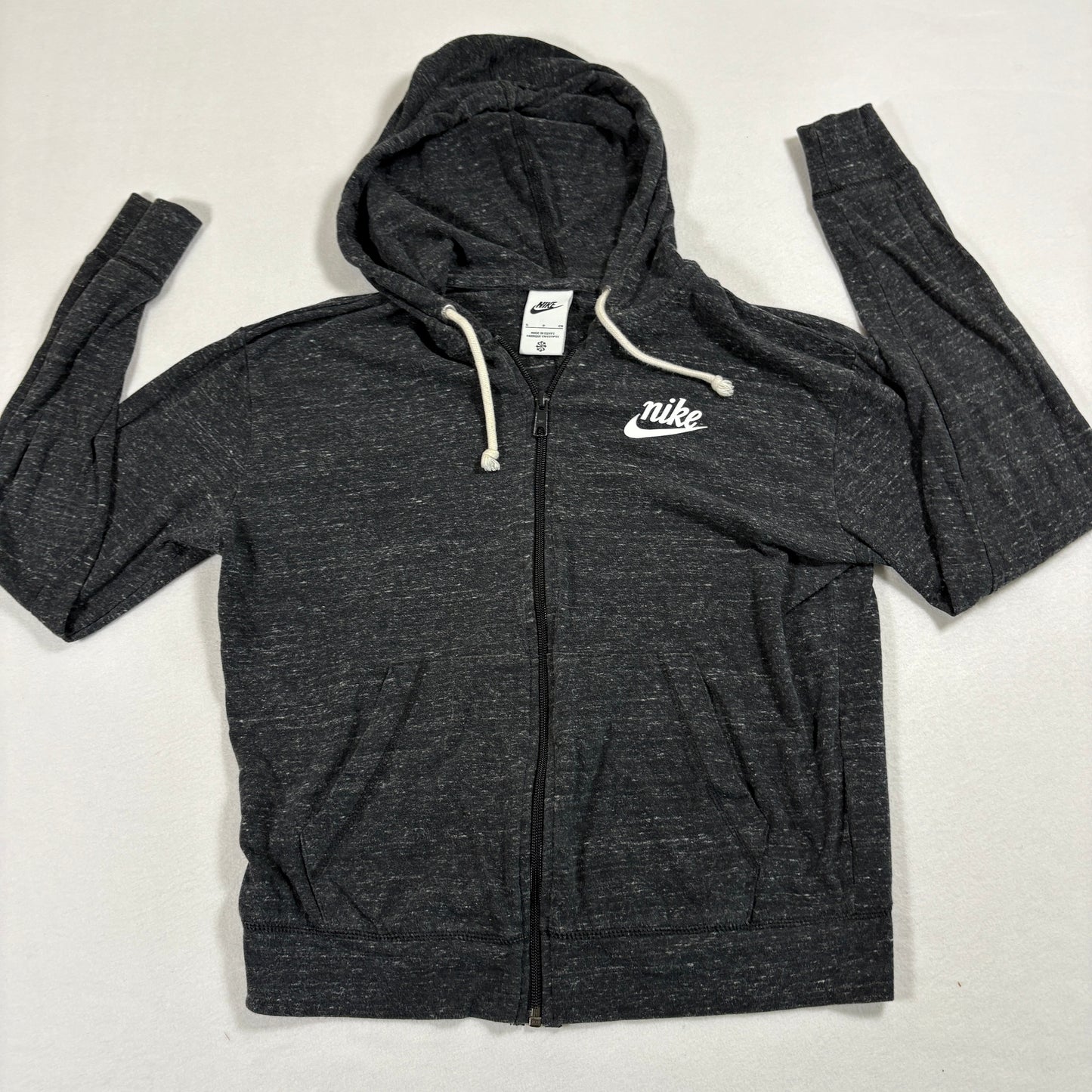 Nike Mens Zip Hoodie Small Black White Logo Full Zip Sweatshirt Vintage Look