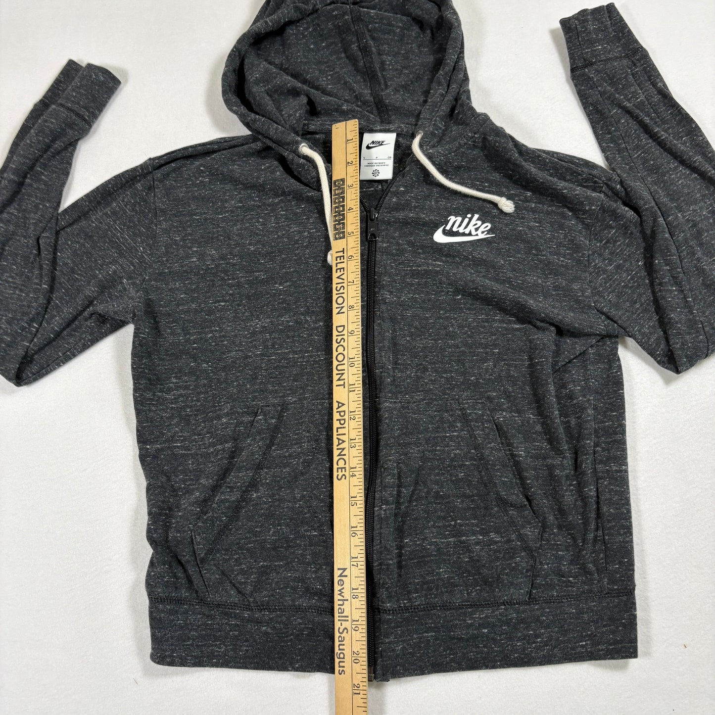 Nike Mens Zip Hoodie Small Black White Logo Full Zip Sweatshirt Vintage Look