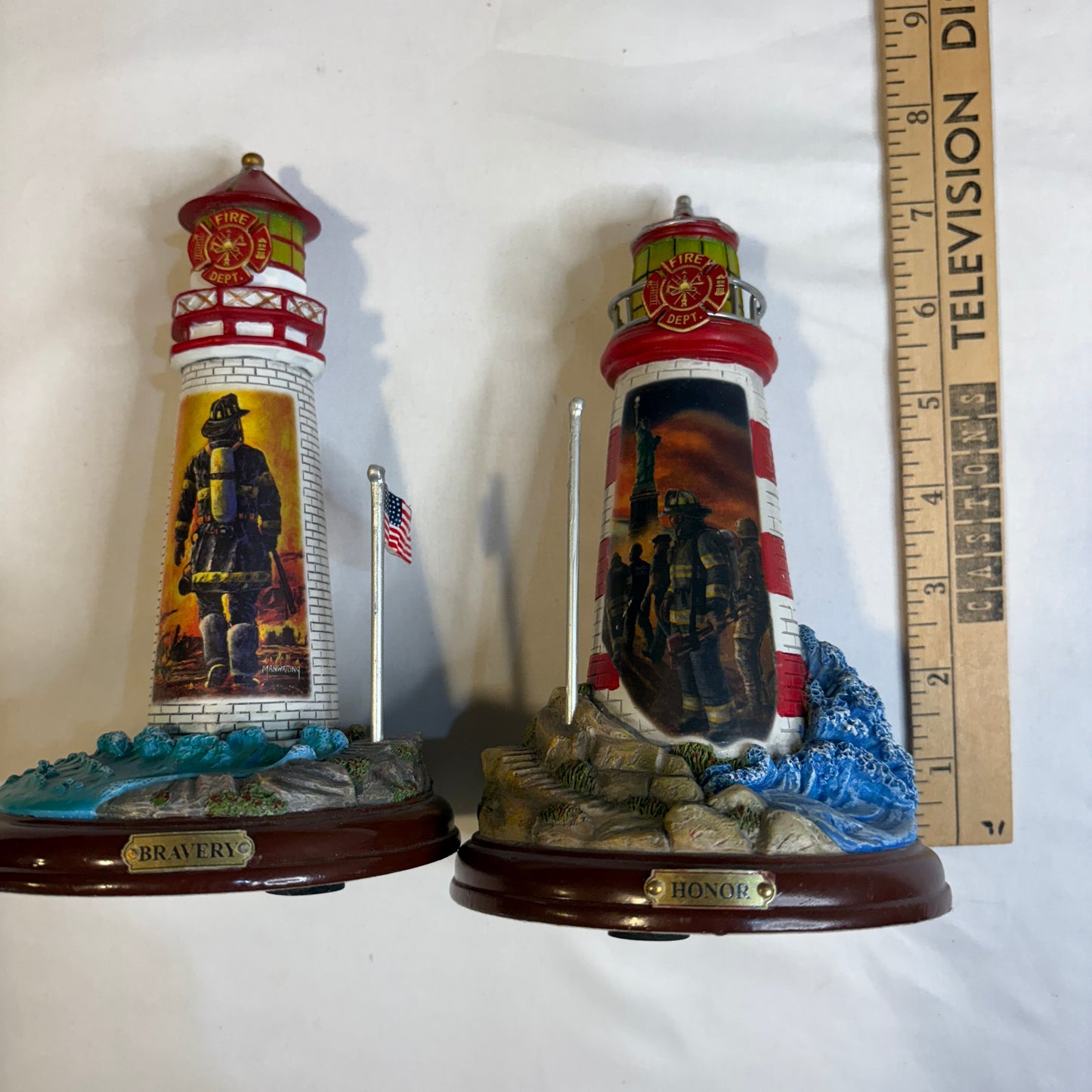 Firefighter Lighthouse Bravery & Honor Figurines Light Up 10" Pair