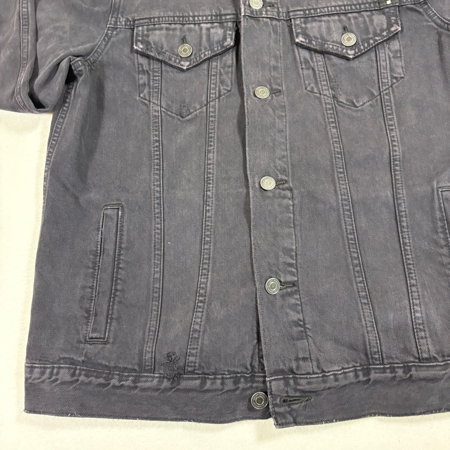 Lucky Brand Mens Denim Jacket Large Black Washed Trucker Vintage 90s Grunge