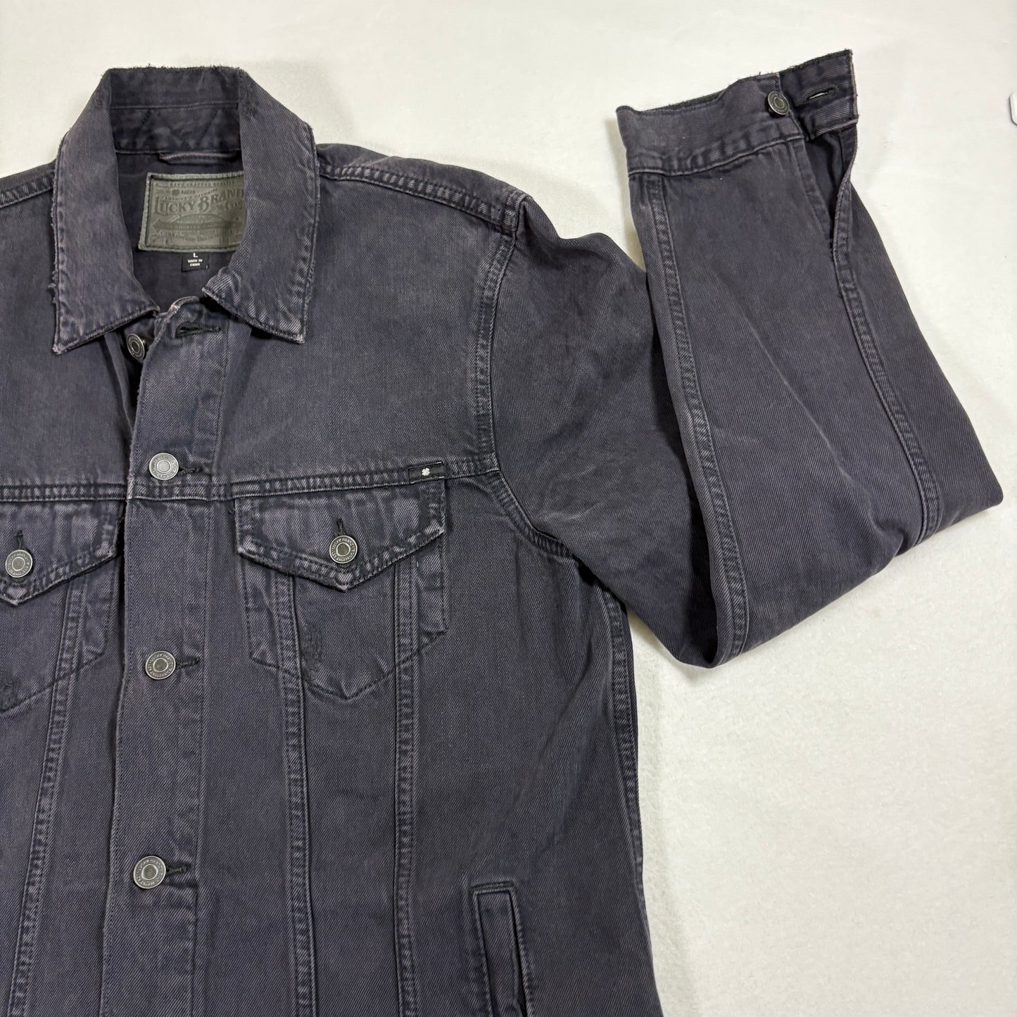 Lucky Brand Mens Denim Jacket Large Black Washed Trucker Vintage 90s Grunge