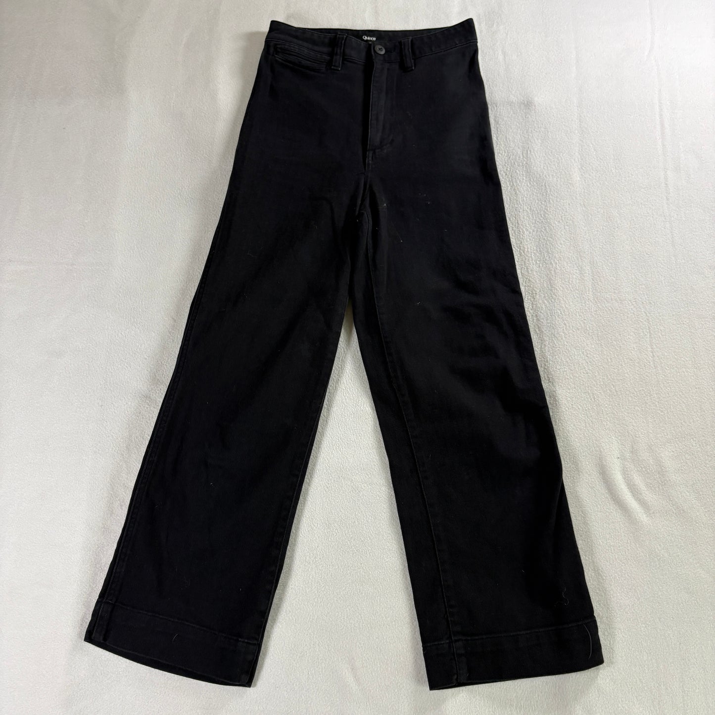 Quince Wide Leg Pants 25 Black High Rise Stretch Minimal Chic Casual