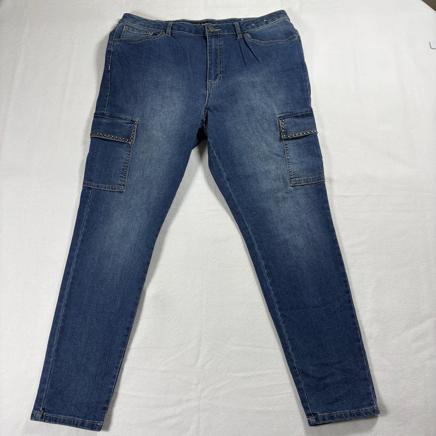D Jeans Womens Size 14 Blue Cargo Denim Pants Studded Streetwear Retro Y2K Style