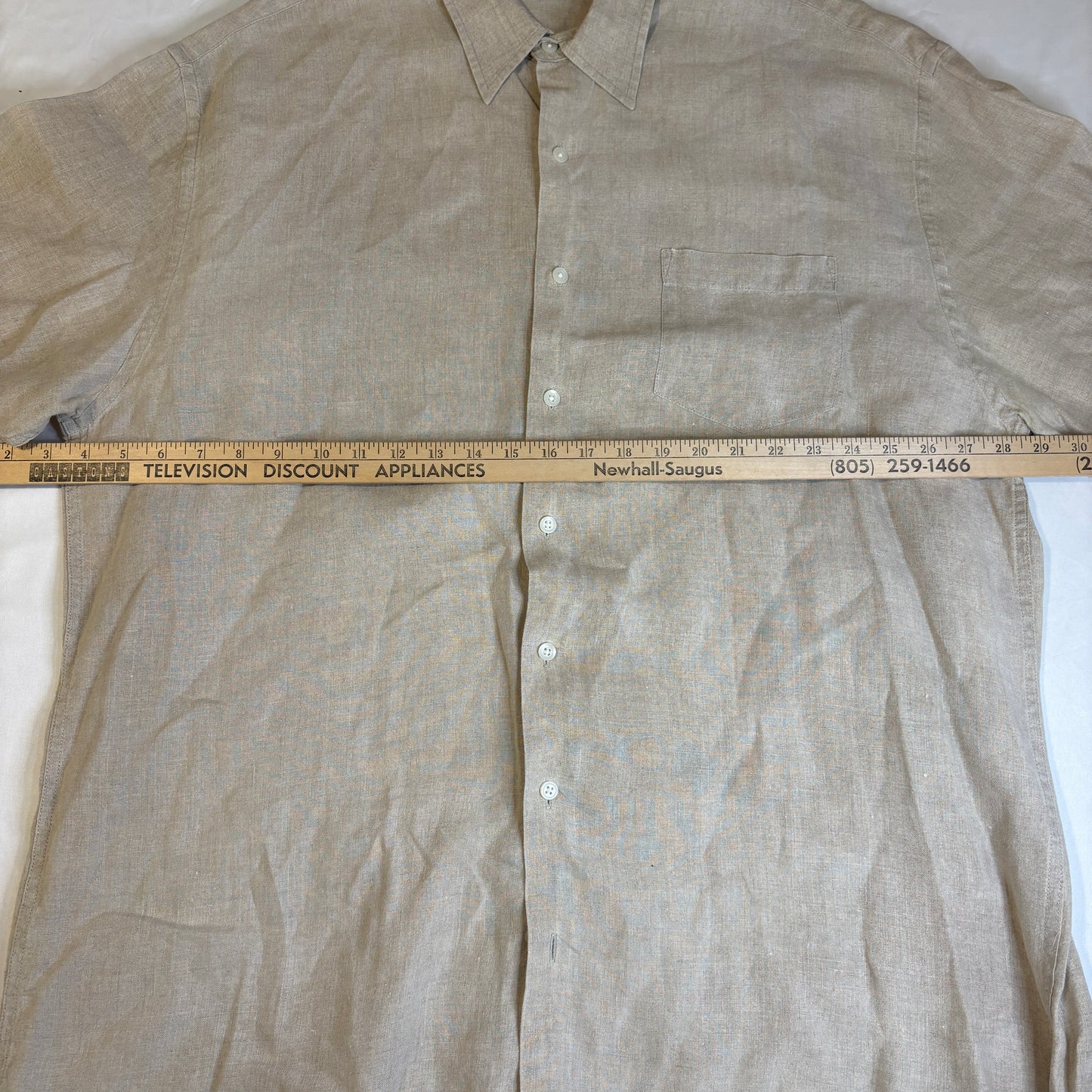 John Ashford 100% Linen Short Sleeve Button Shirt XXL Tall Beige Casual Summer