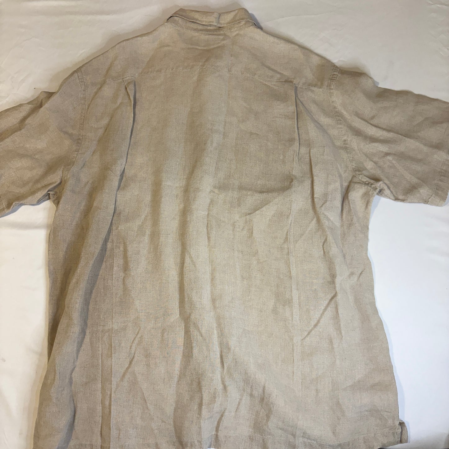 John Ashford 100% Linen Short Sleeve Button Shirt XXL Tall Beige Casual Summer