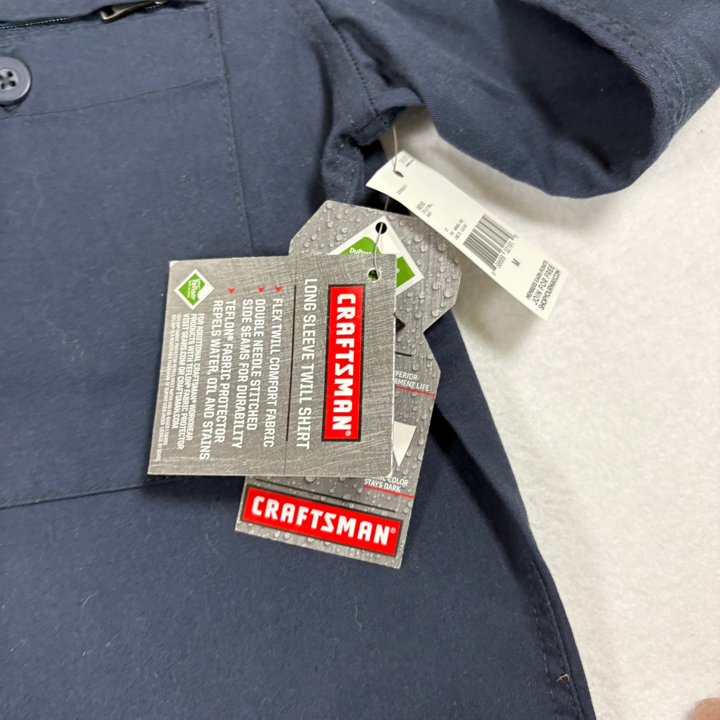 Craftsman Mens Work Shirt Medium Navy Blue Button Up Teflon Stain Resistant NWT