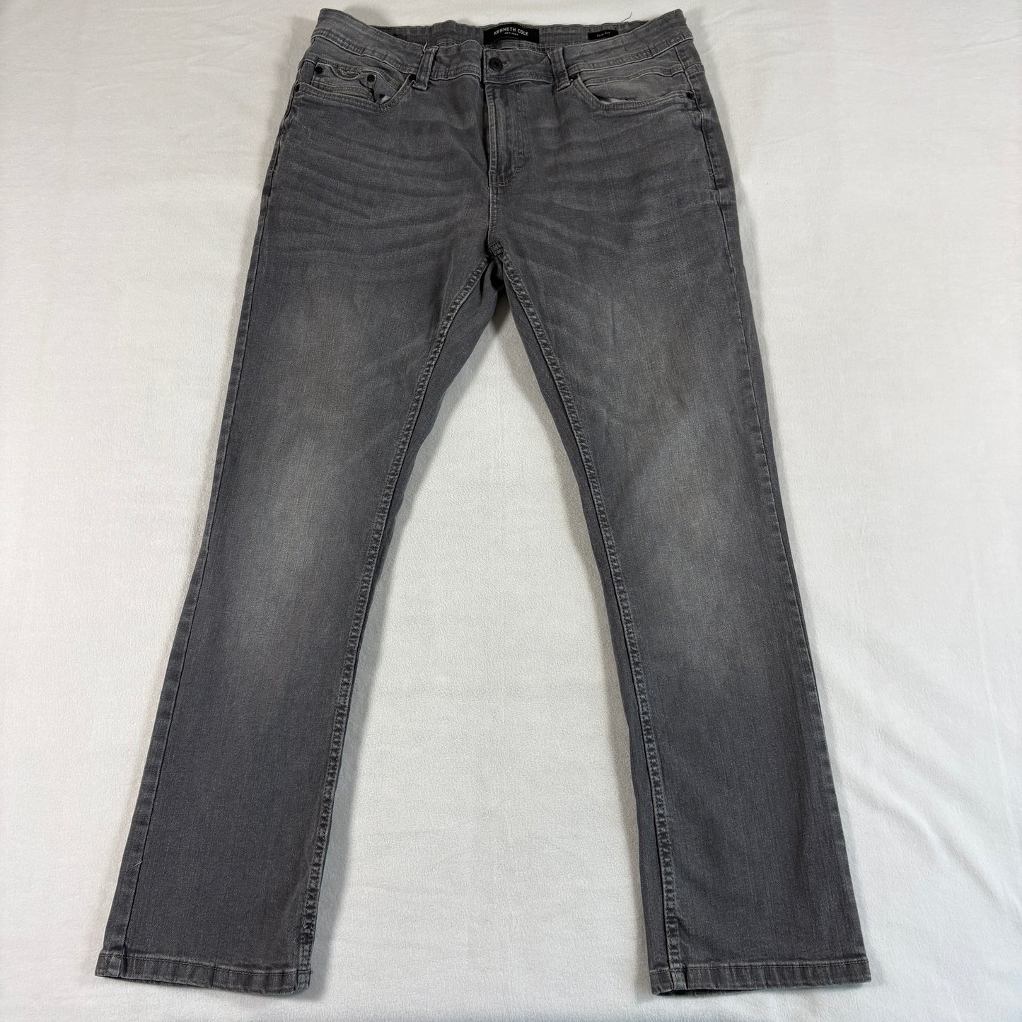 Kenneth Cole New York Mens Slim Fit Gray Jeans 36x32 Stretch Denim