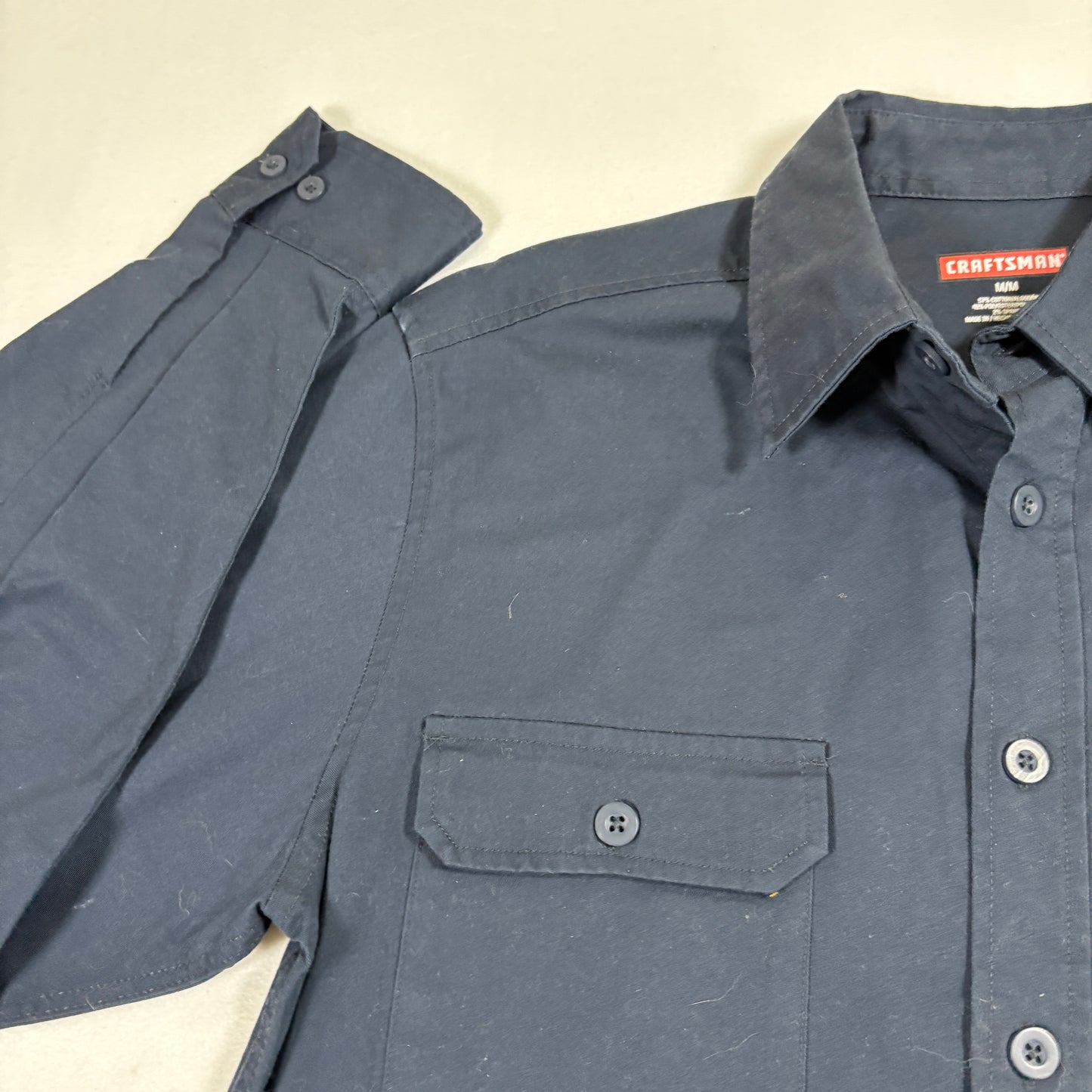 Craftsman Mens Work Shirt Medium Navy Blue Button Up Teflon Stain Resistant NWT