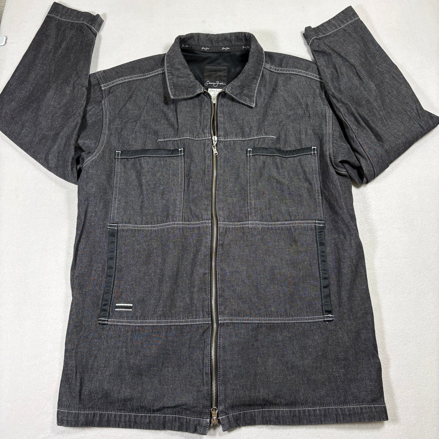 Sean John Denim Zip Jacket Mens Large Gray Workwear Streetwear Y2K Grunge