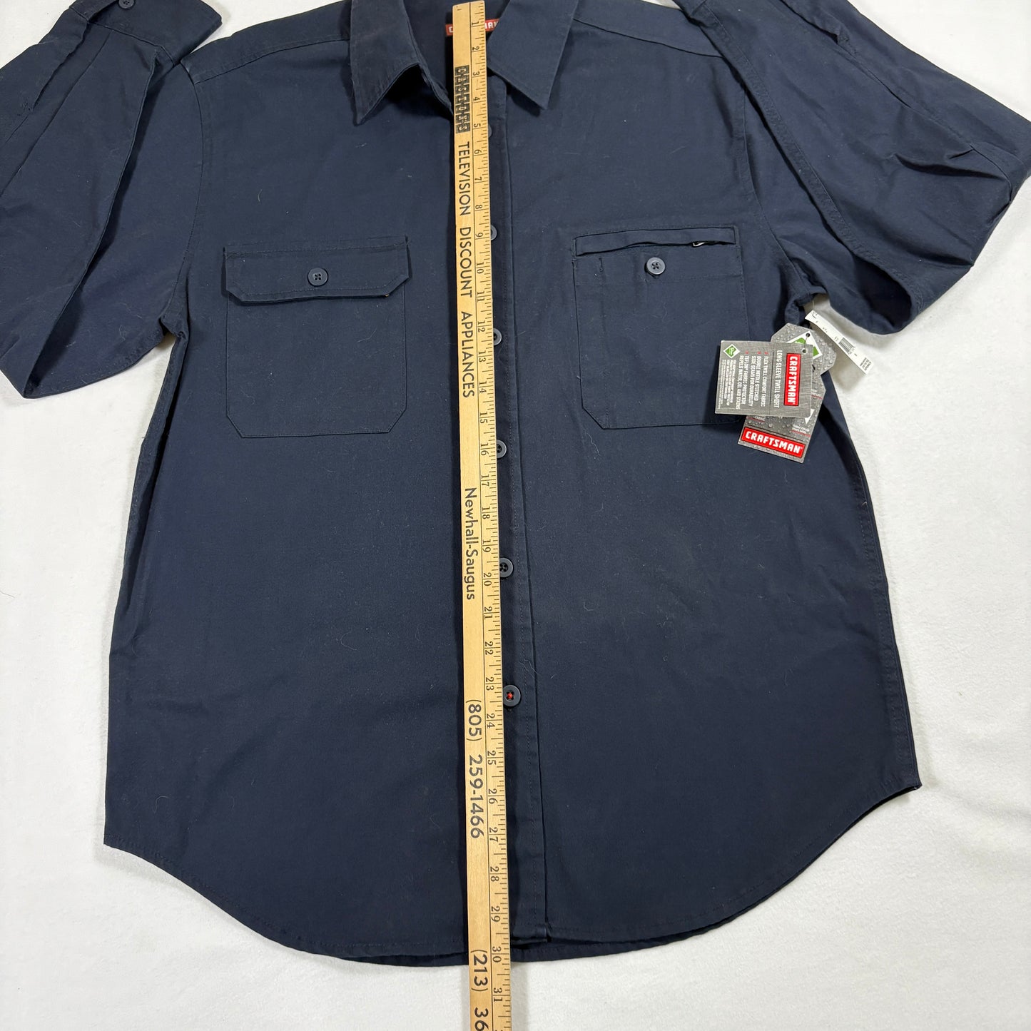 Craftsman Mens Work Shirt Medium Navy Blue Button Up Teflon Stain Resistant NWT