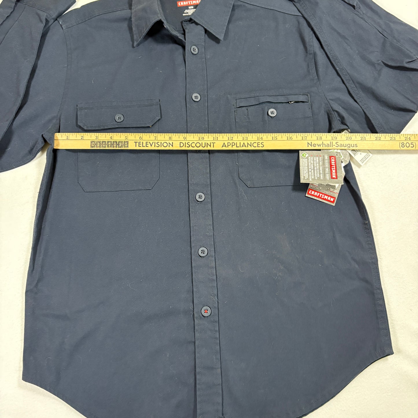 Craftsman Mens Work Shirt Medium Navy Blue Button Up Teflon Stain Resistant NWT