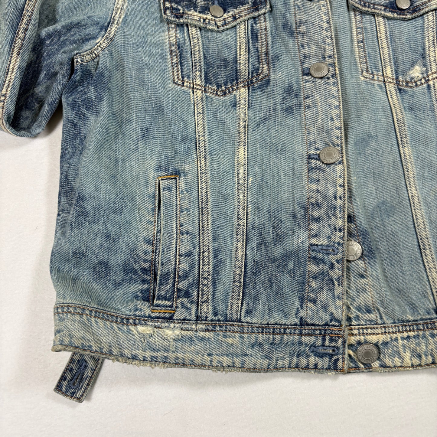 American Eagle Mens Denim Jacket XL Distressed Grunge 90s Y2K Light Wash Cross