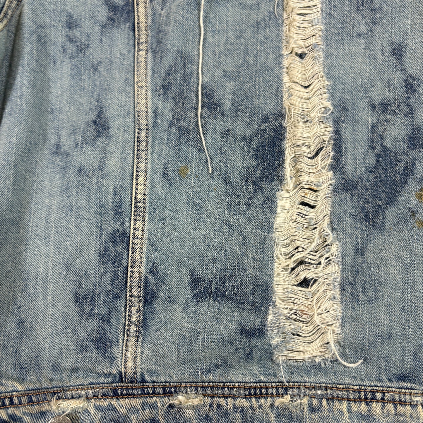 American Eagle Mens Denim Jacket XL Distressed Grunge 90s Y2K Light Wash Cross