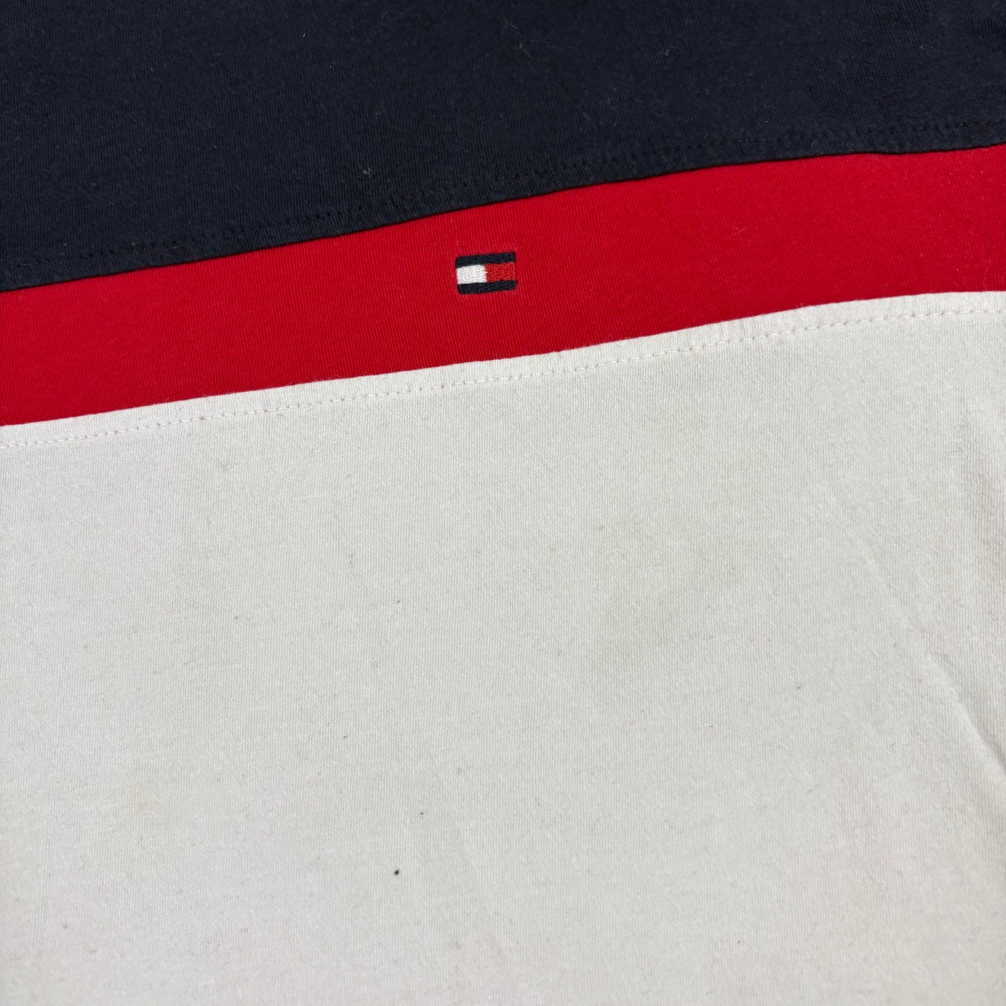 Tommy Hilfiger Mens Long Sleeve Shirt Large Colorblock Navy Red White 90s Y2K