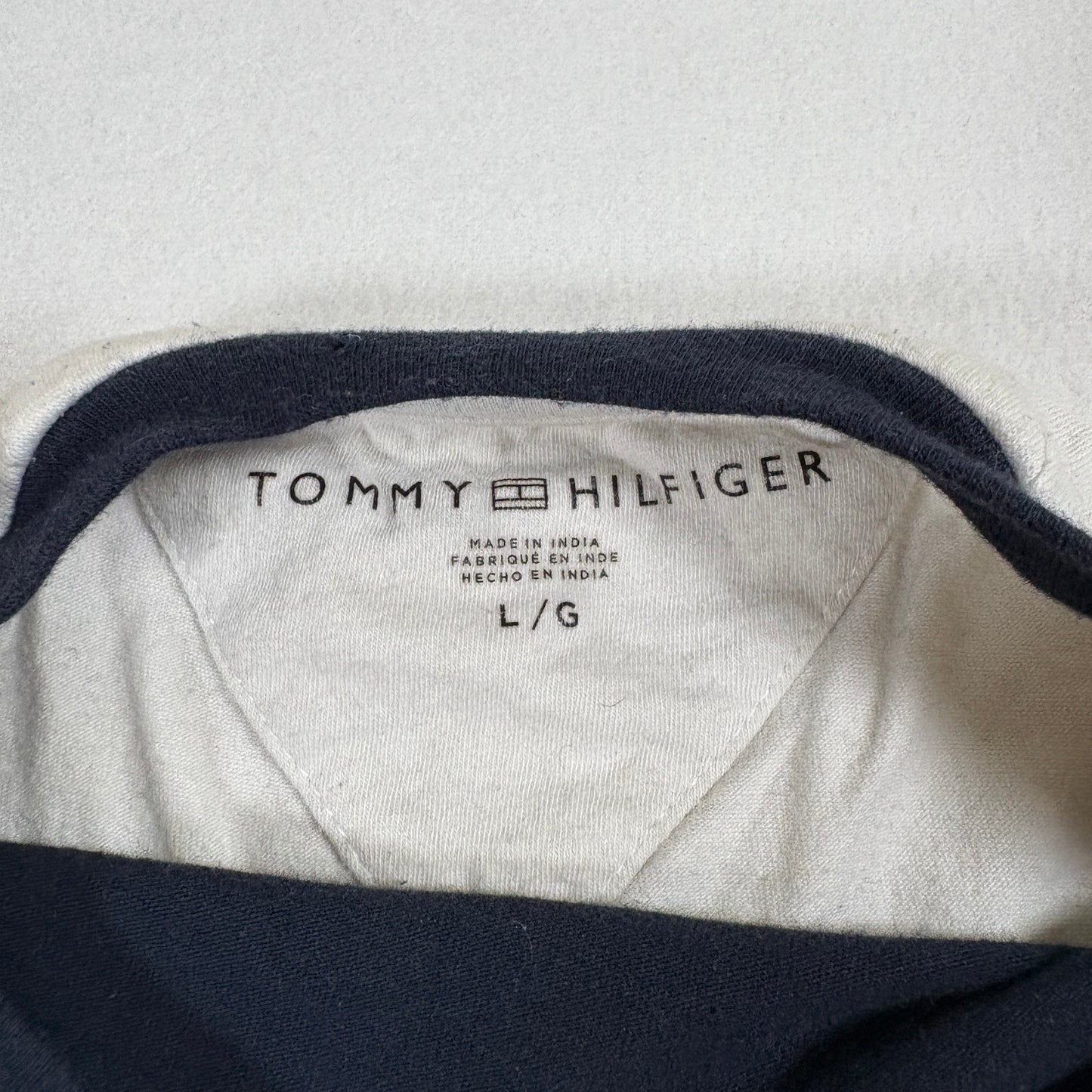 Tommy Hilfiger Mens Long Sleeve Shirt Large Colorblock Navy Red White 90s Y2K