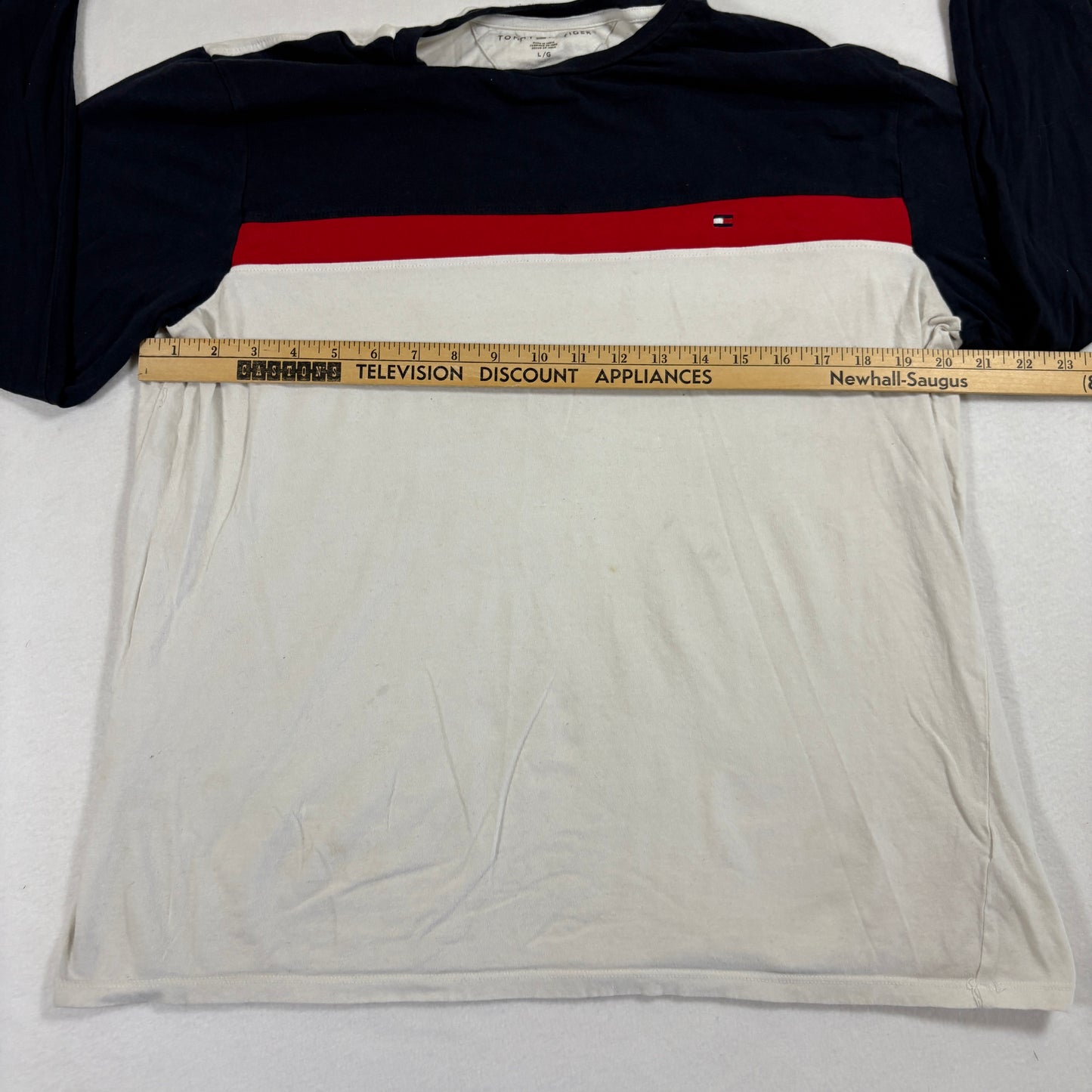 Tommy Hilfiger Mens Long Sleeve Shirt Large Colorblock Navy Red White 90s Y2K