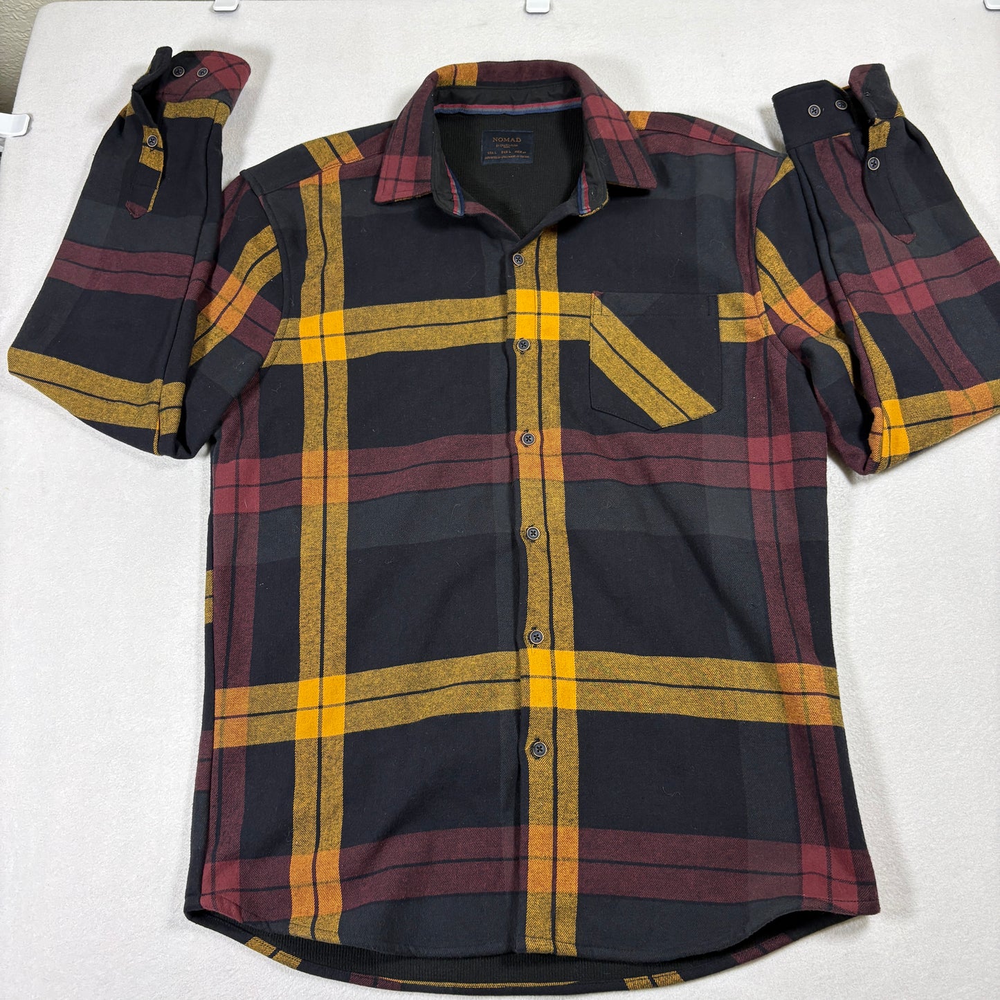 Nomad Flannel Shirt Mens Large Black Red Yellow Plaid Casual Streetwear