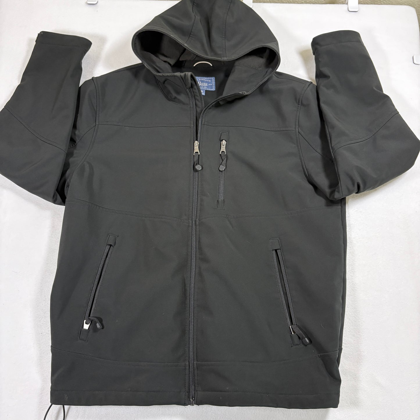 GH Bass Mens Softshell Jacket XL Black Hooded Zip Up Windbreaker Outdoor Hiking